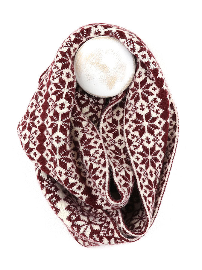 Burgundy/cream flower star snood – stylish accessories from C&K, an independent lifestyle store in Settle, North Yorkshire.