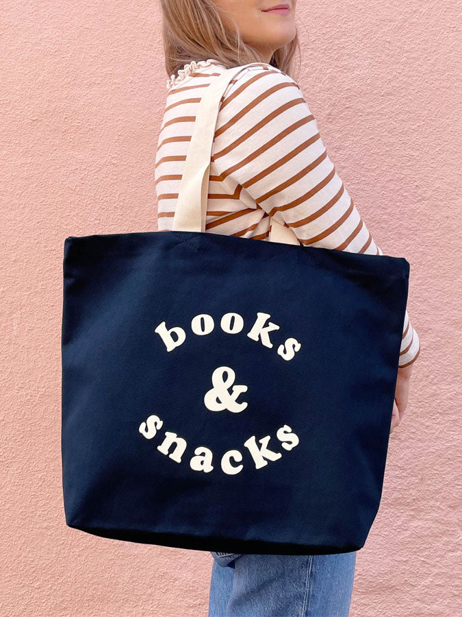 Books & Snacks - Midnight Blue Canvas Tote Bag – thoughtful gifts and beautiful finds from C&K, an independent lifestyle store in Settle.