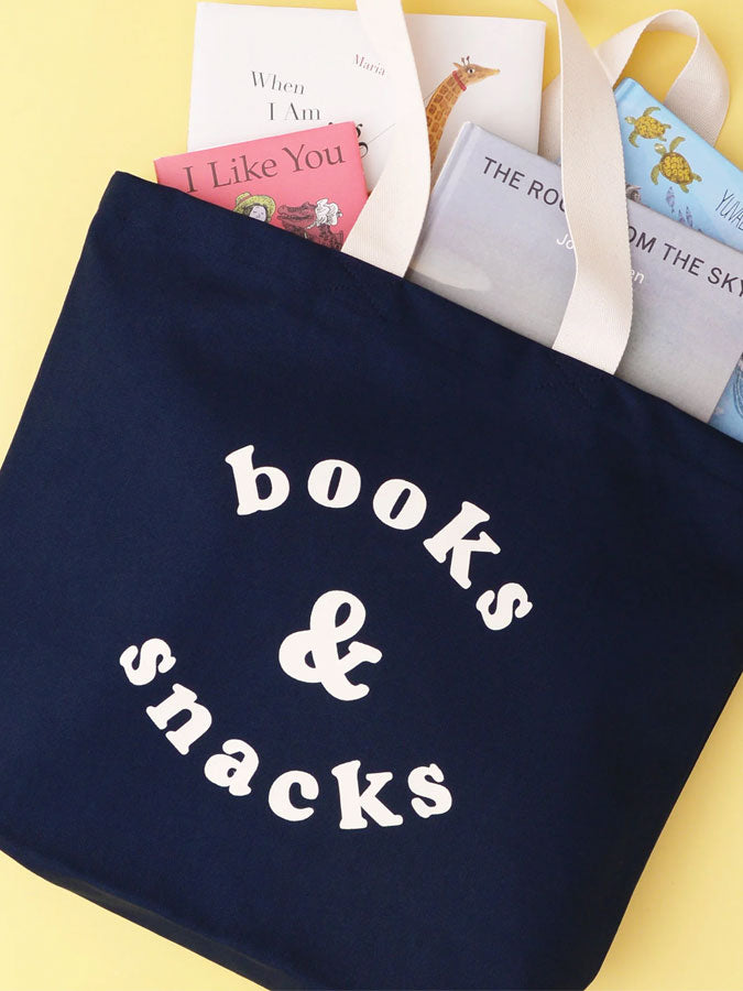 Books & Snacks - Midnight Blue Canvas Tote Bag – thoughtful gifts and beautiful finds from C&K, an independent lifestyle store in Settle.