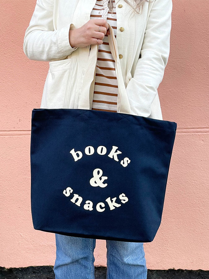 Books & Snacks - Midnight Blue Canvas Tote Bag – thoughtful gifts and beautiful finds from C&K, an independent lifestyle store in Settle.