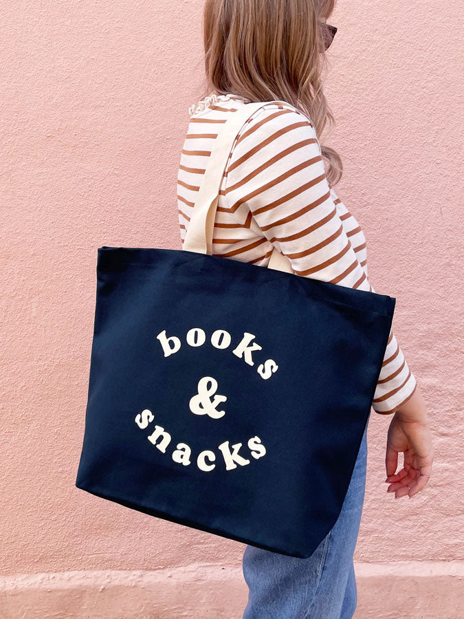 Books & Snacks - Midnight Blue Canvas Tote Bag – thoughtful gifts and beautiful finds from C&K, an independent lifestyle store in Settle.