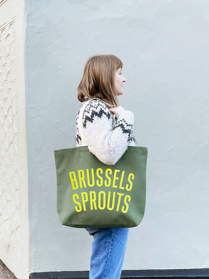 Brussels Sprouts - Olive Green Tote Bag – stylish accessories from C&K, an independent lifestyle store in Settle, North Yorkshire.