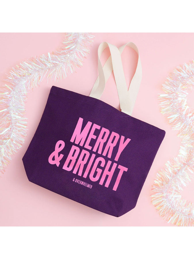 Merry & Bright (& Overwhelmed) - Plum Tote Bag – stylish accessories from C&K, an independent lifestyle store in Settle, North Yorkshire.