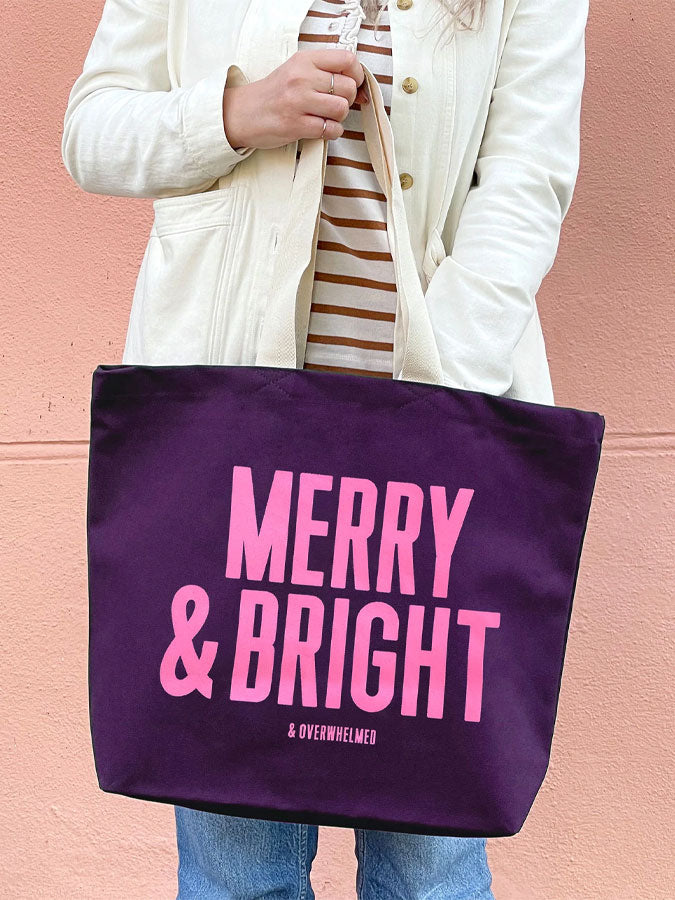 Merry & Bright (& Overwhelmed) - Plum Tote Bag – stylish accessories from C&K, an independent lifestyle store in Settle, North Yorkshire.