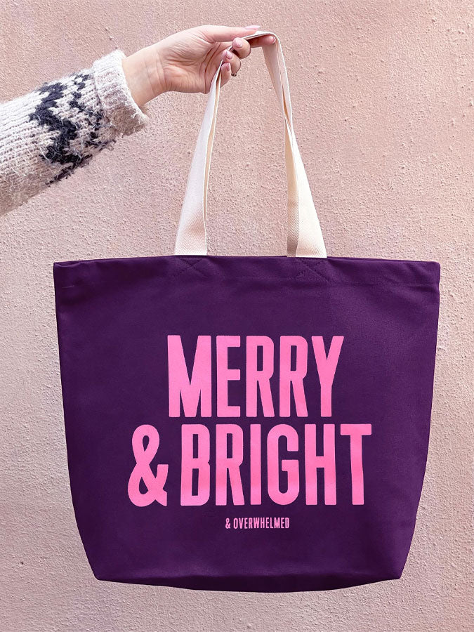 Merry & Bright (& Overwhelmed) - Plum Tote Bag – stylish accessories from C&K, an independent lifestyle store in Settle, North Yorkshire.