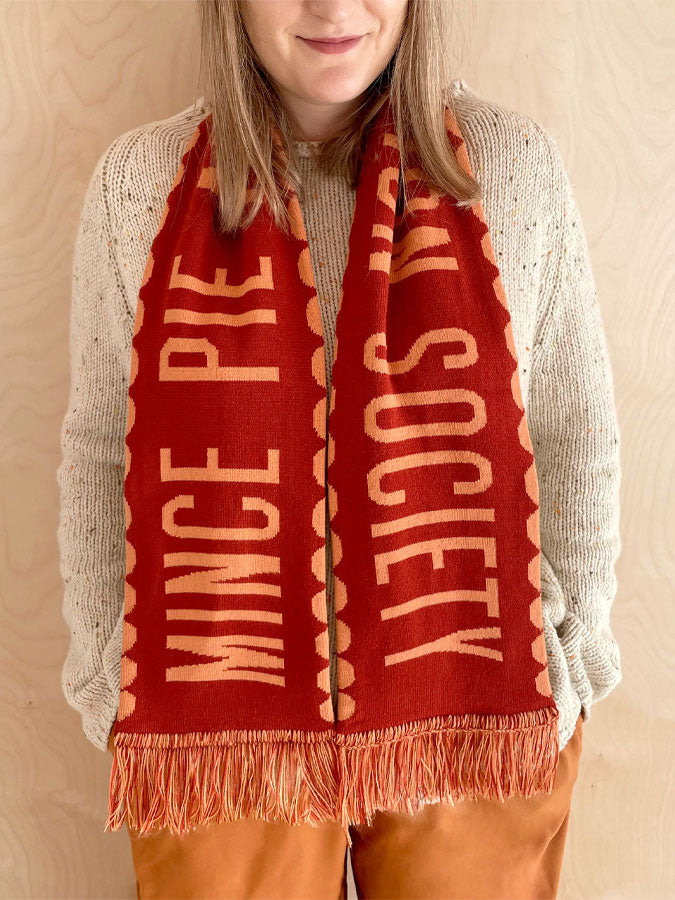 Mince Pie Appreciation Society - Rust Knitted Scarf – stylish accessories from C&K, an independent lifestyle store in Settle, North Yorkshire.