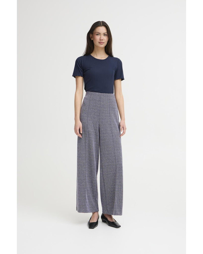 Kate jacquard pants-patriot blue – timeless women’s fashion from C&K, an independent lifestyle store in Settle, North Yorkshire.