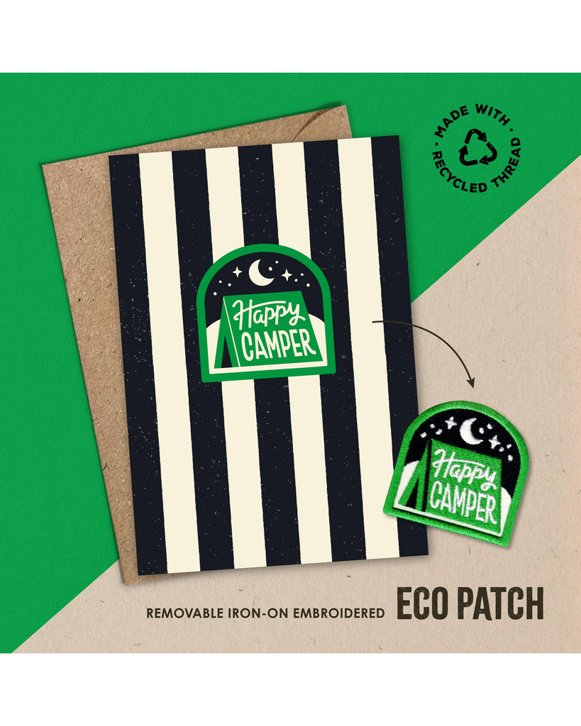 Happy Camper Recycled Embroidered Patch Card – beautiful greeting card from C&K, an independent lifestyle store in Settle.