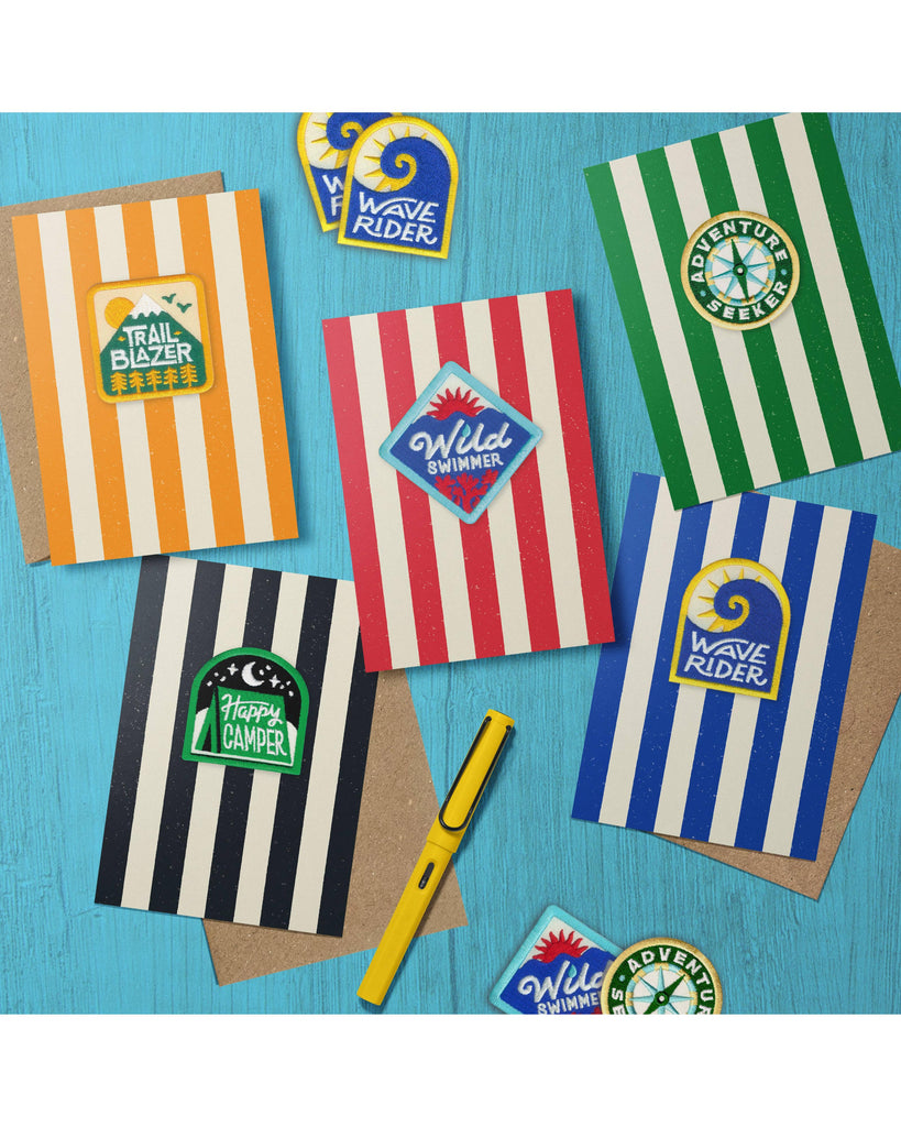 Happy Camper Recycled Embroidered Patch Card – beautiful greeting card from C&K, an independent lifestyle store in Settle.