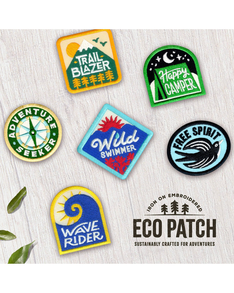 Happy Camper Recycled Embroidered Patch Card – beautiful greeting card from C&K, an independent lifestyle store in Settle.