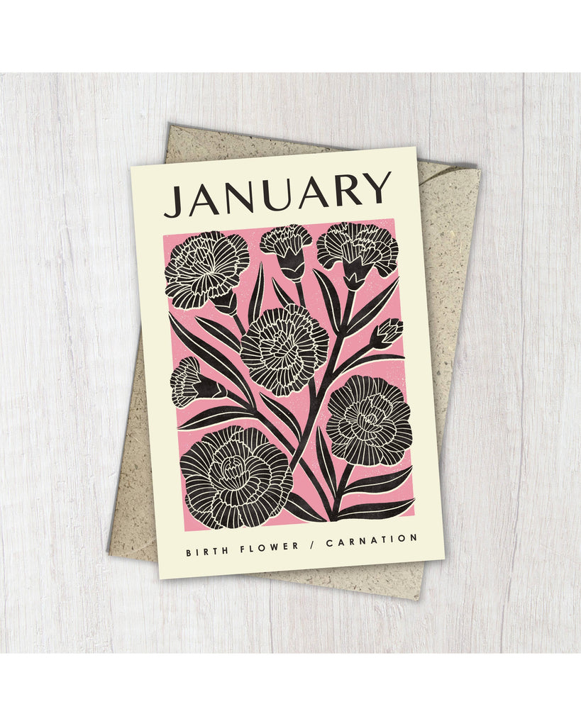 January Carnation Birth Card – beautiful greeting card from C&K, an independent lifestyle store in Settle.