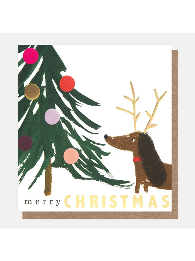 Merry Christmas Dog in Antlers Pack of Cards – beautiful greeting card from C&K, an independent lifestyle store in Settle.
