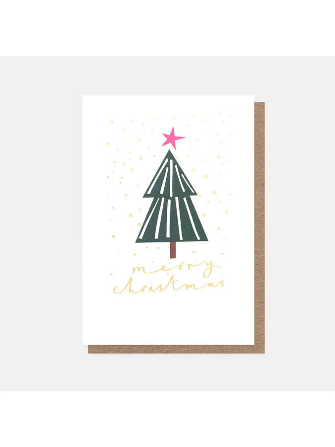 Merry Christmas Geometric Tree Gold Snow Pack of Cards – beautiful greeting card from C&K, an independent lifestyle store in Settle.