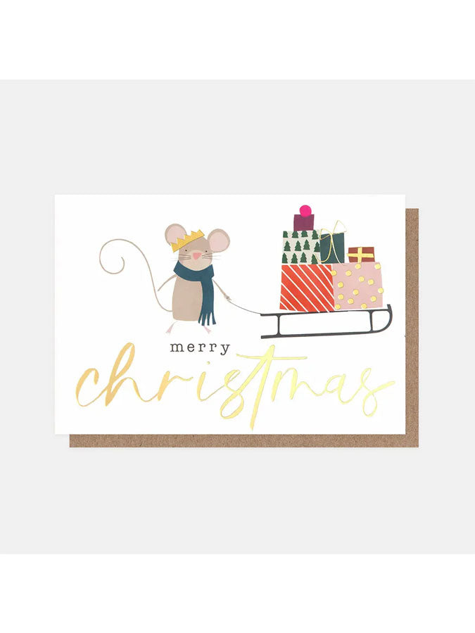 Merry Christmas Mouse With Sleigh Pack of Cards – beautiful greeting card from C&K, an independent lifestyle store in Settle.