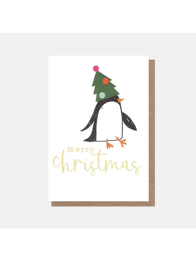 Merry Christmas Penguin in Tree Hat Pack of Cards – beautiful greeting card from C&K, an independent lifestyle store in Settle.
