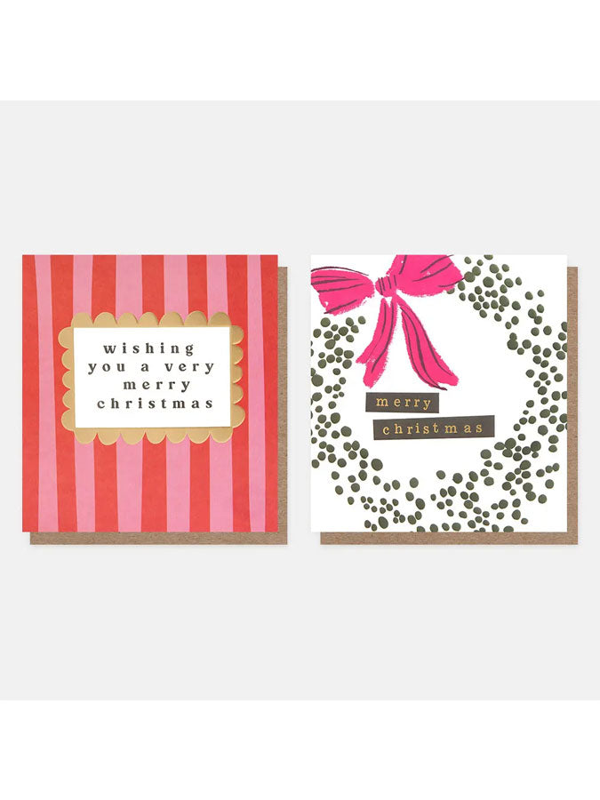 Merry Christmas Stripe Dotty Wreath Card Multipack – beautiful greeting card from C&K, an independent lifestyle store in Settle.