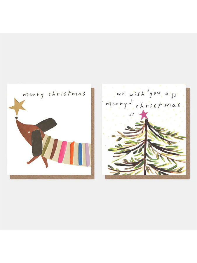 Musical Tree & Stripy Sausage Dog Card Multipack – beautiful greeting card from C&K, an independent lifestyle store in Settle.