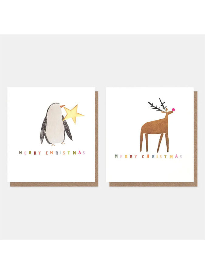 Penguin with Star & Reindeer Merry Christmas Card Multipack – beautiful greeting card from C&K, an independent lifestyle store in Settle.