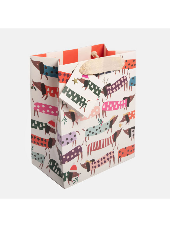 Sausage Dogs in Patterned Jumpers Medium Bag – beautiful greeting card from C&K, an independent lifestyle store in Settle.