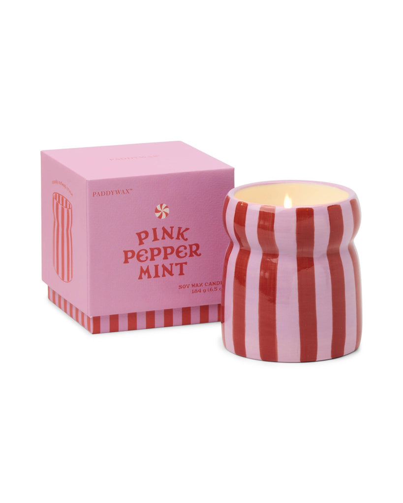 Cabana 6.5oz/184g Red/Pink Striped Ceramic Candle - Pink Peppermint – thoughtful gifts and beautiful finds from C&K, an independent lifestyle store in Settle.
