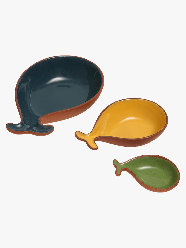 Sintra Set Of 3 Glazed Terracotta Fish Tapas Dishes – quality kitchenware & dining essentials by C&K, an independent lifestyle store in Settle.