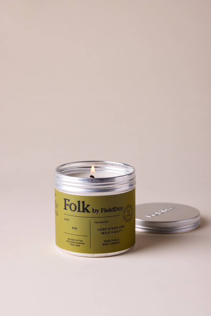 Kin Vegetable Wax Folk Tin Candle – thoughtful gifts and beautiful finds from C&K, an independent lifestyle store in Settle.
