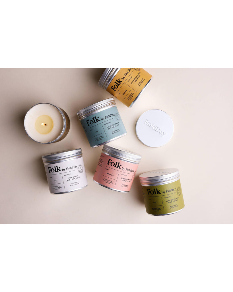 Rain Vegetable Wax Folk Tin Candle – thoughtful gifts and beautiful finds from C&K, an independent lifestyle store in Settle.