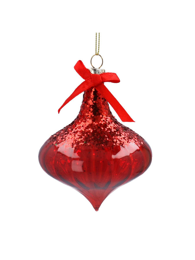Clear Sparkling Red Glass Ogee Decoration – thoughtful gifts and beautiful finds from C&K, an independent lifestyle store in Settle.
