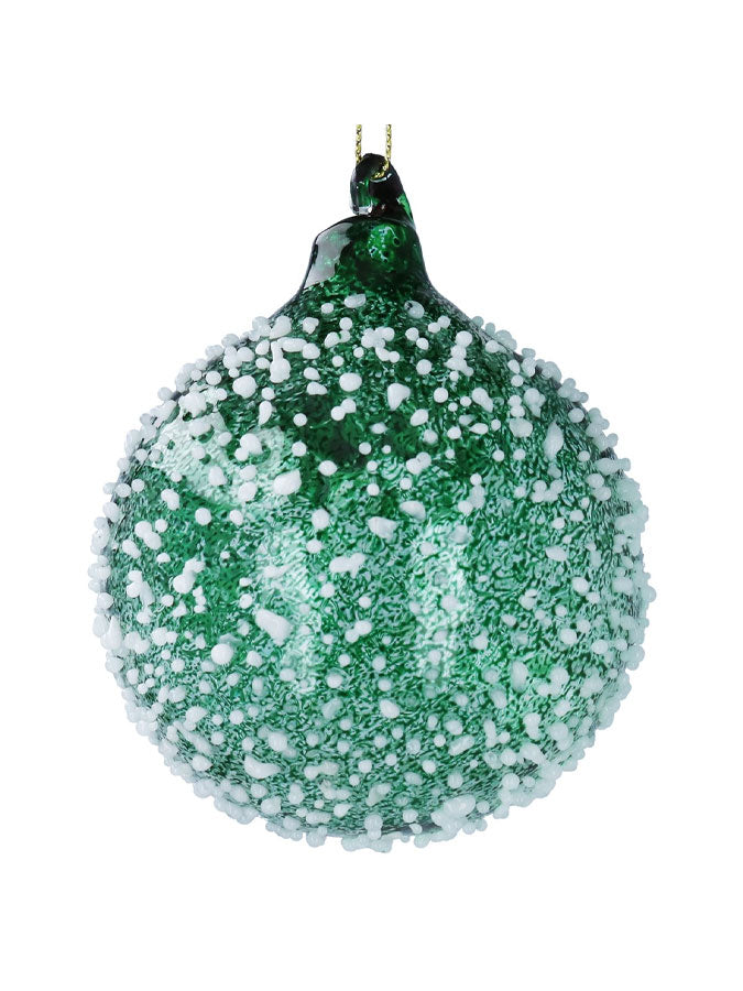 Green Glass Ball with Raised White Snow – thoughtful gifts and beautiful finds from C&K, an independent lifestyle store in Settle.