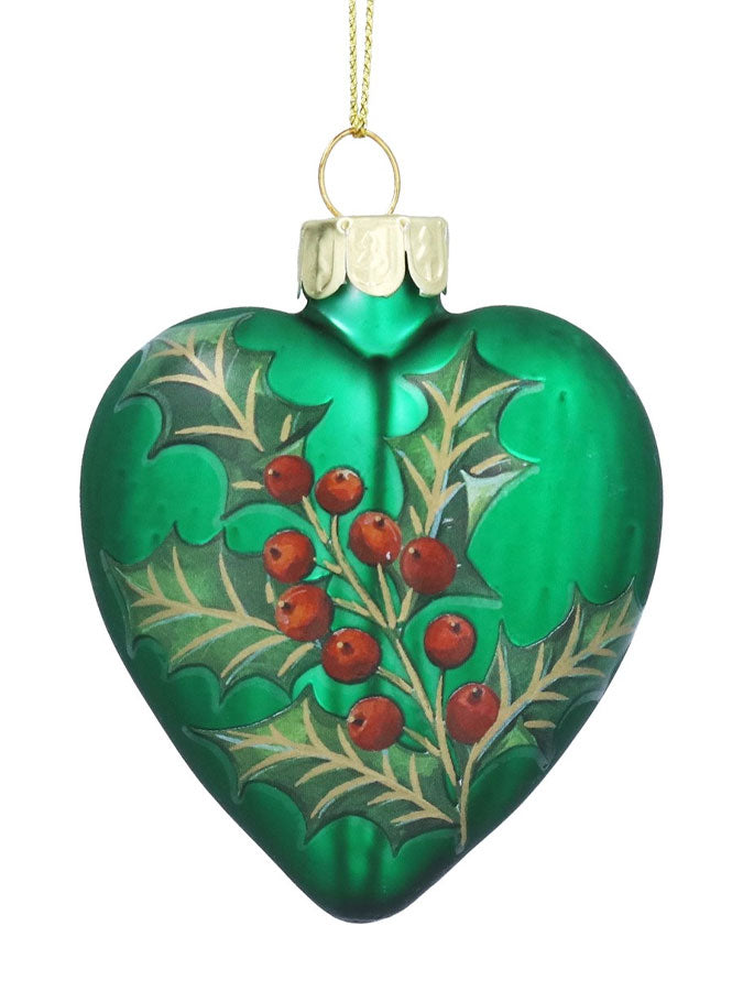 Holly & Berries Glass Heart Decoration – thoughtful gifts and beautiful finds from C&K, an independent lifestyle store in Settle.