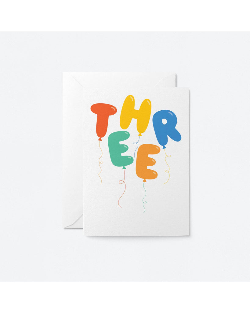 Three — 3rd Birthday Greeting Card – beautiful greeting card from C&K, an independent lifestyle store in Settle.