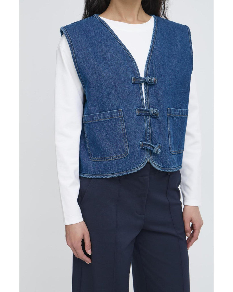 Pellie Waistcoat - Medium Blue – timeless women’s fashion from C&K, an independent lifestyle store in Settle, North Yorkshire.
