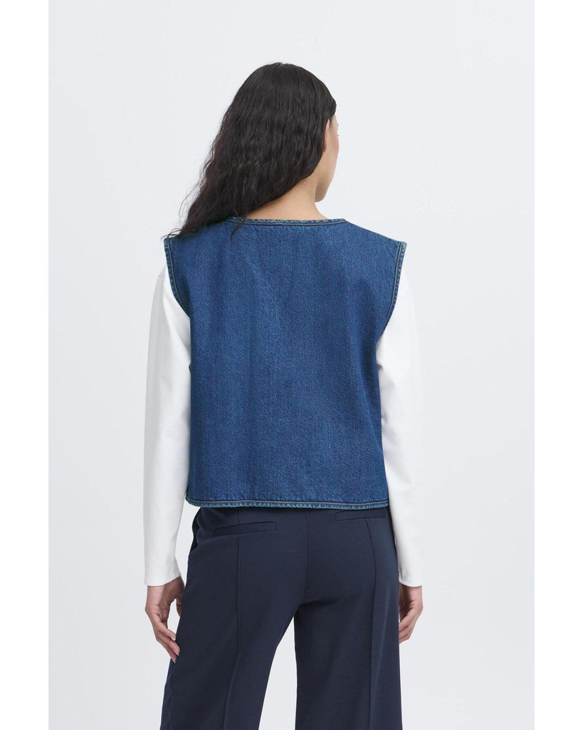Pellie Waistcoat - Medium Blue – timeless women’s fashion from C&K, an independent lifestyle store in Settle, North Yorkshire.