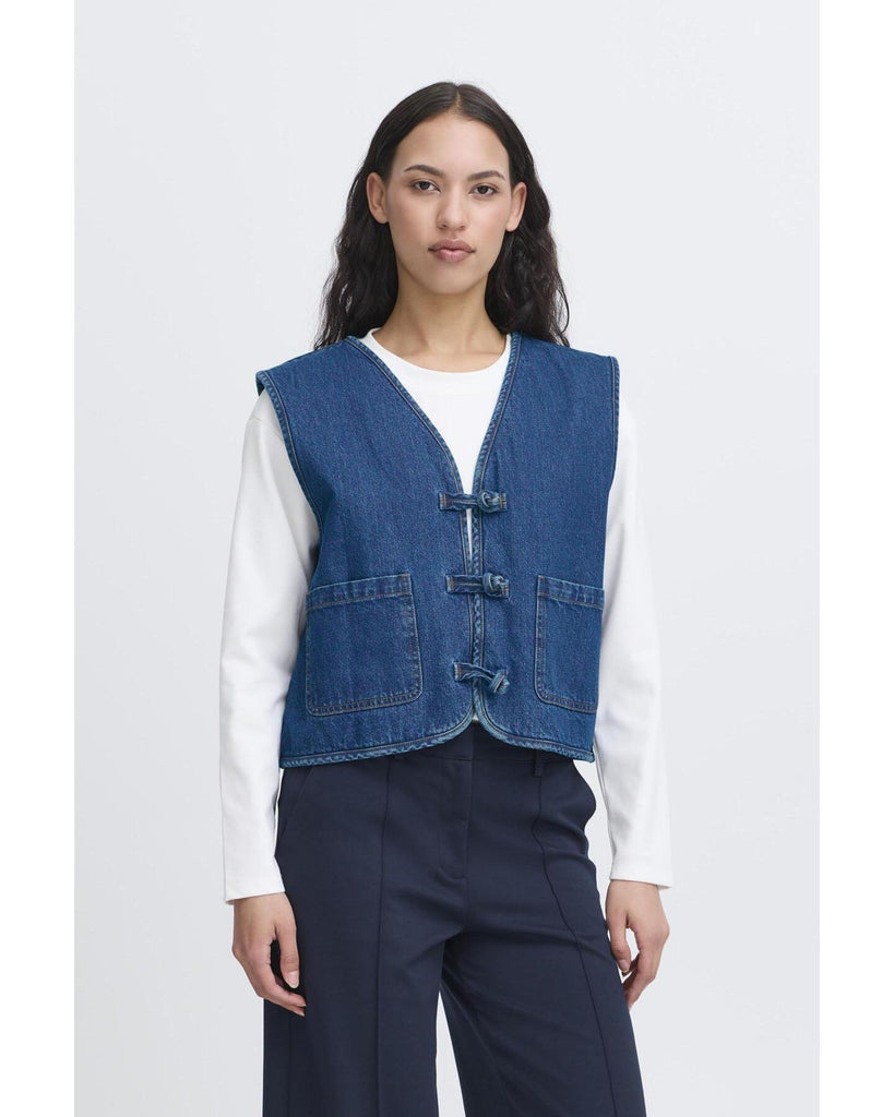 Pellie Waistcoat - Medium Blue – timeless women’s fashion from C&K, an independent lifestyle store in Settle, North Yorkshire.