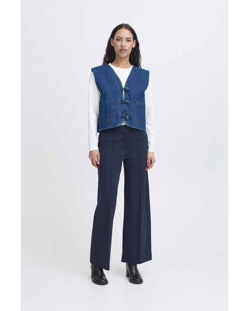 Pellie Waistcoat - Medium Blue – timeless women’s fashion from C&K, an independent lifestyle store in Settle, North Yorkshire.