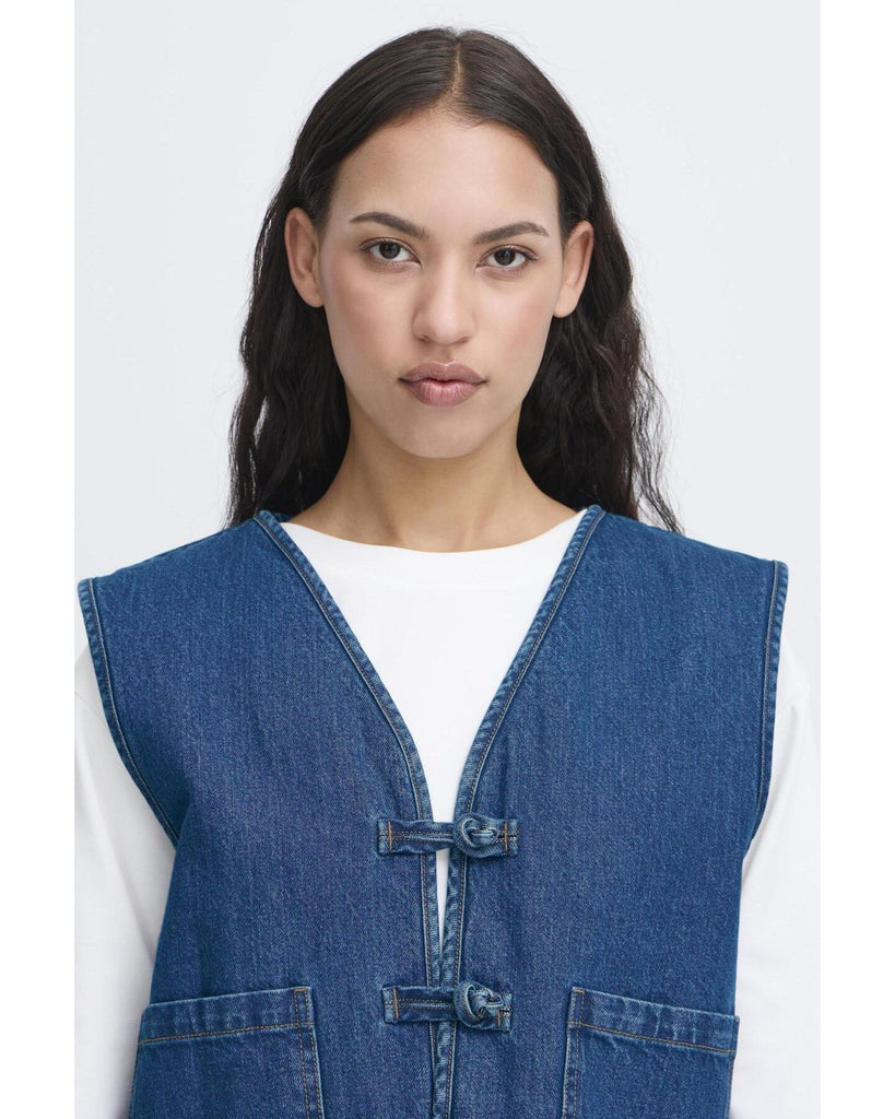 Pellie Waistcoat - Medium Blue – timeless women’s fashion from C&K, an independent lifestyle store in Settle, North Yorkshire.