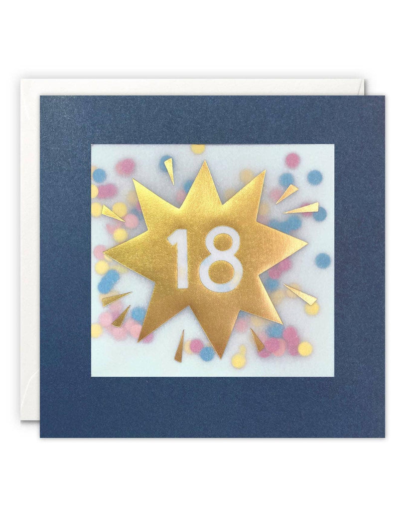 Age 18 Gold Paper Shakies Card – beautiful greeting card from C&K, an independent lifestyle store in Settle.