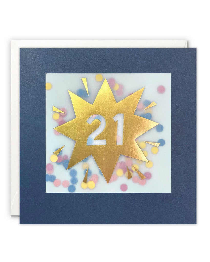 Age 21 Gold Paper Shakies Card – beautiful greeting card from C&K, an independent lifestyle store in Settle.