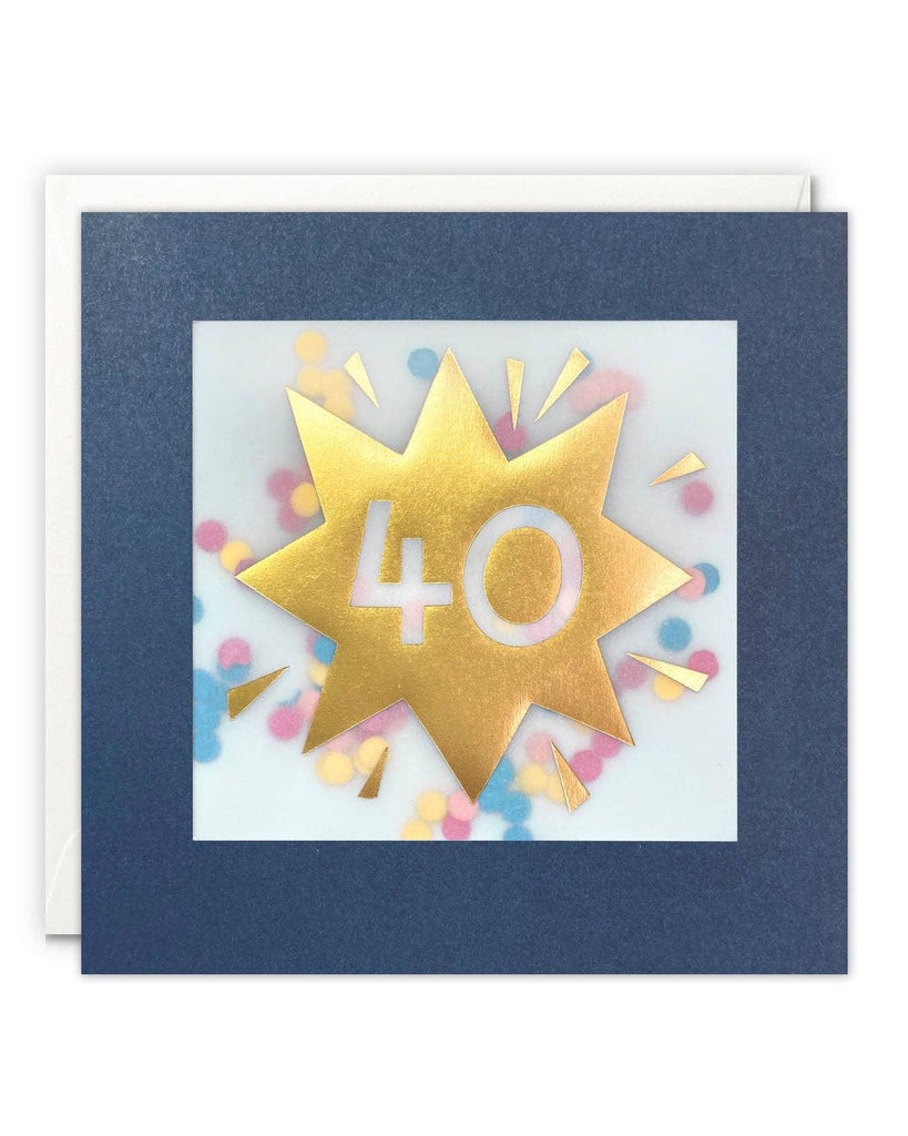 Age 40 Gold Paper Shakies Card – beautiful greeting card from C&K, an independent lifestyle store in Settle.
