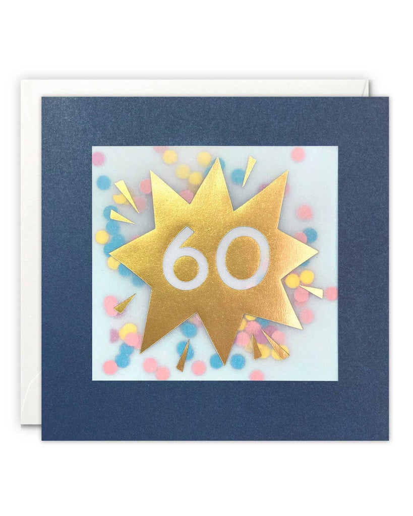 Age 60 Gold Paper Shakies Card – beautiful greeting card from C&K, an independent lifestyle store in Settle.