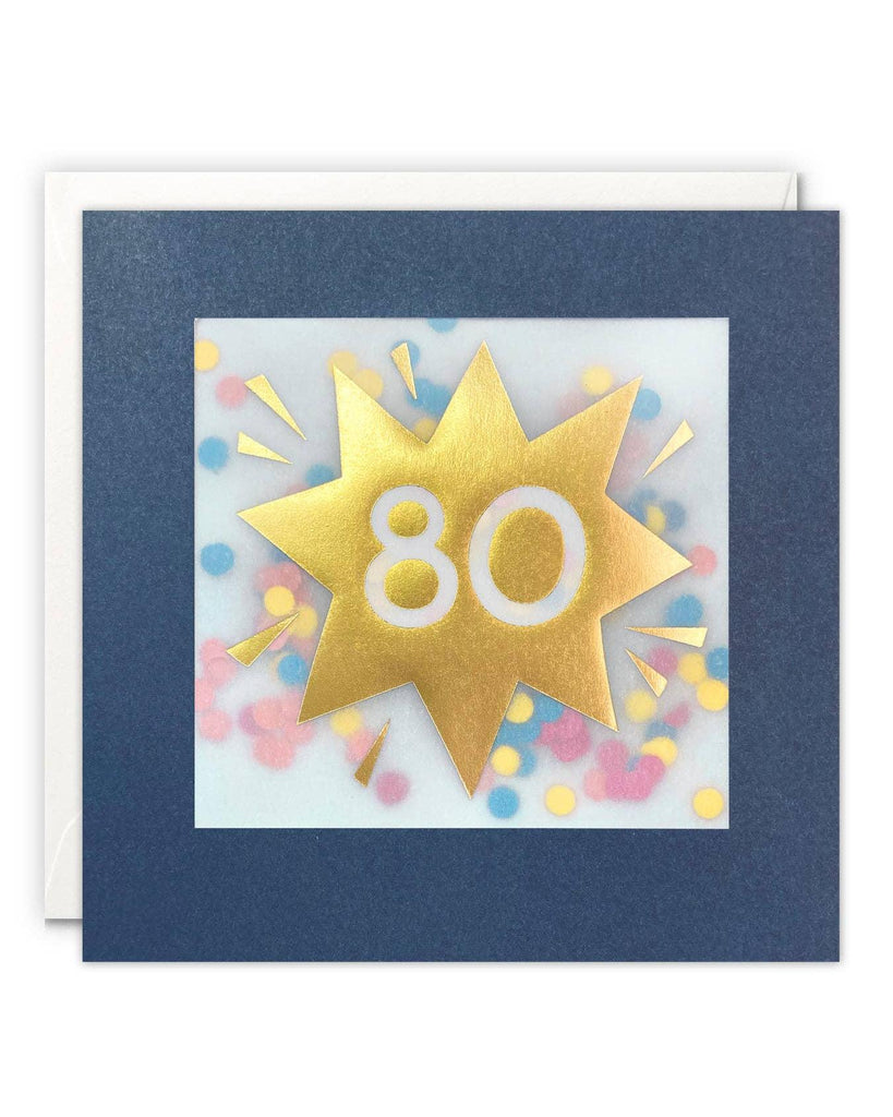 Age 80 Gold Paper Shakies Card – beautiful greeting card from C&K, an independent lifestyle store in Settle.