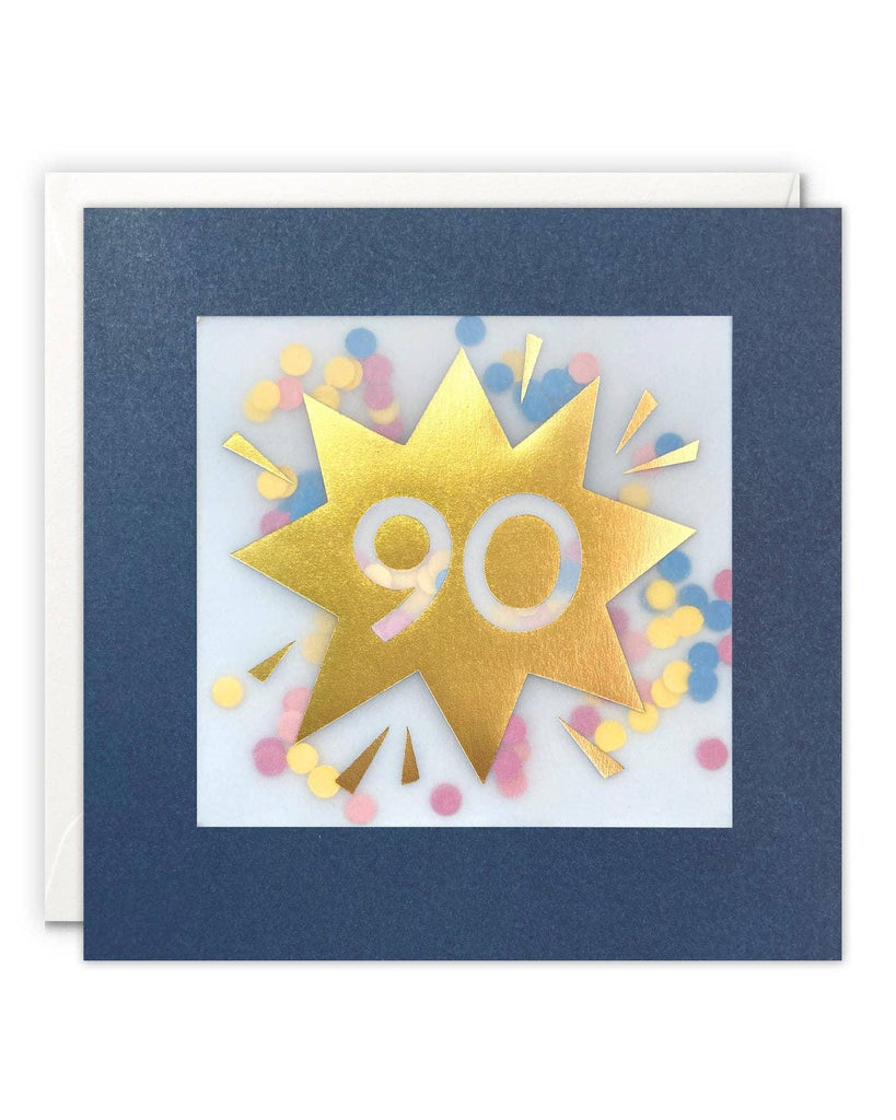 Age 90 Gold Paper Shakies Card – beautiful greeting card from C&K, an independent lifestyle store in Settle.