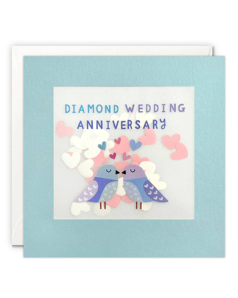Diamond Anniversary Birds Paper Shakies Card – beautiful greeting card from C&K, an independent lifestyle store in Settle.