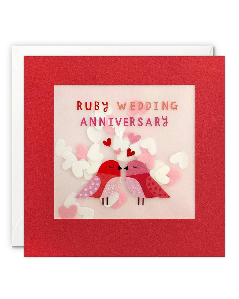 Ruby Anniversary Birds Paper Shakies Card – beautiful greeting card from C&K, an independent lifestyle store in Settle.