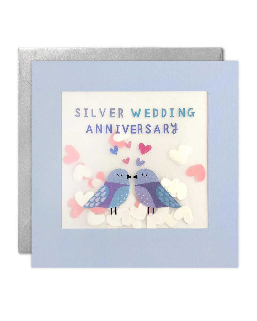 Silver Anniversary Birds Paper Shakies Card – beautiful greeting card from C&K, an independent lifestyle store in Settle.
