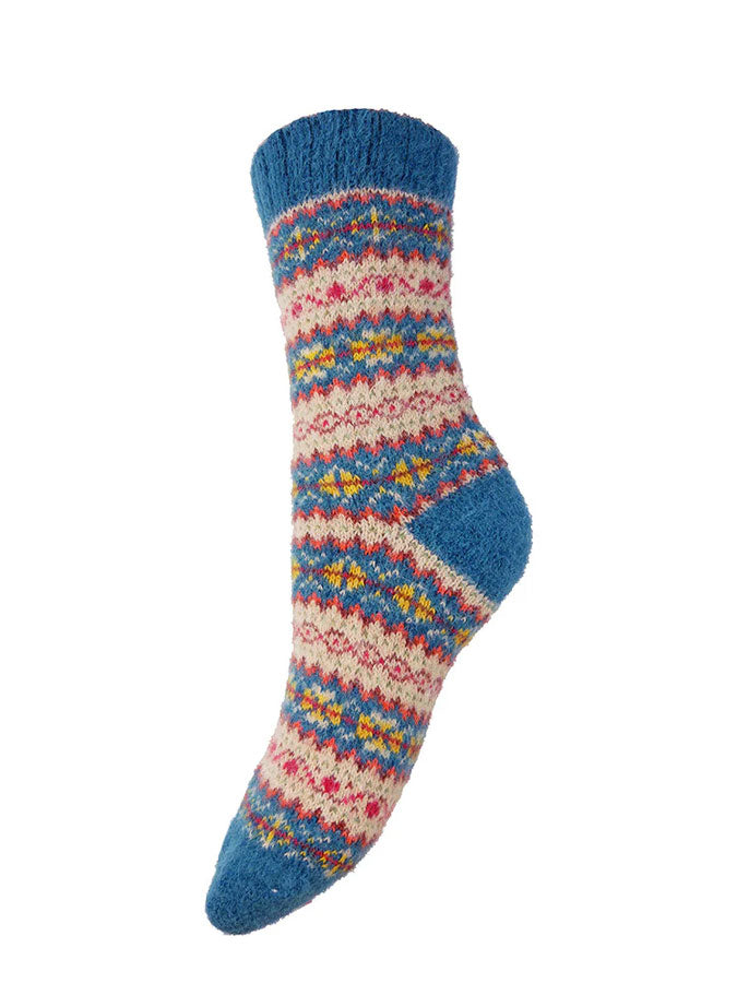 Blue Tone Multi-Coloured Fairisle Wool Blend Socks – stylish accessories from C&K, an independent lifestyle store in Settle, North Yorkshire.