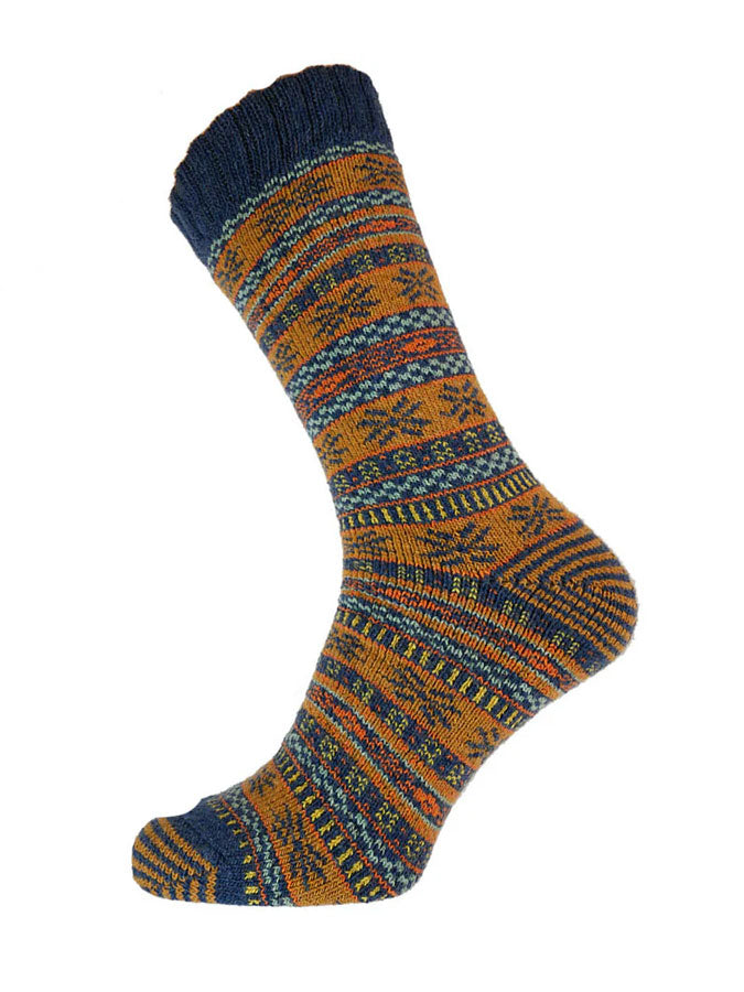 Mustard and Blue Patterned Mens Wool Blend Socks – stylish accessories from C&K, an independent lifestyle store in Settle, North Yorkshire.