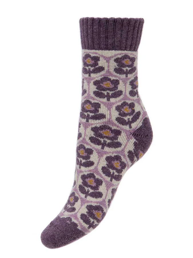 Purple Wool Blend Socks with Flowers – stylish accessories from C&K, an independent lifestyle store in Settle, North Yorkshire.
