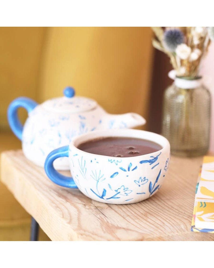 Blue Debossed Floral Teapot and Cup Set – thoughtful gifts and beautiful finds from C&K, an independent lifestyle store in Settle.