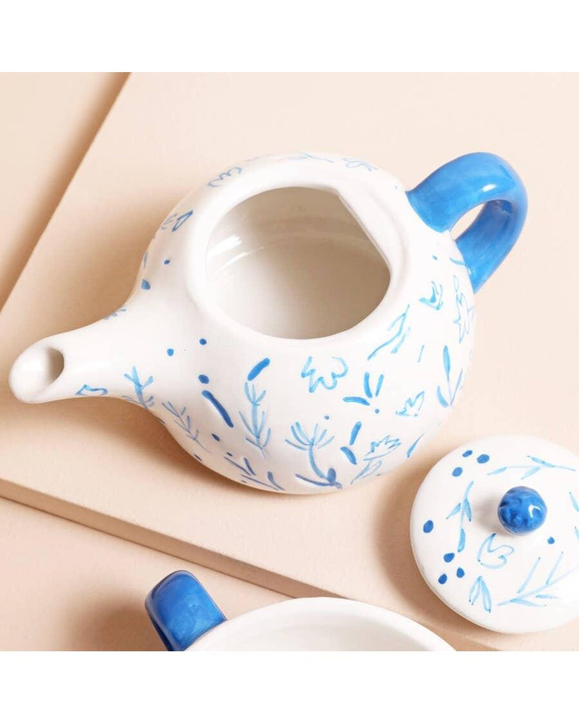 Blue Debossed Floral Teapot and Cup Set – thoughtful gifts and beautiful finds from C&K, an independent lifestyle store in Settle.